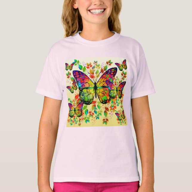 CAMISETA MARIPOSAS DE PRIMAVERA DE COLORIDO (Anverso)