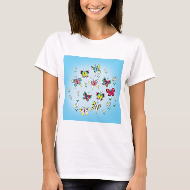 Camiseta mariposas divertidas al fondo del cielo (Anverso)