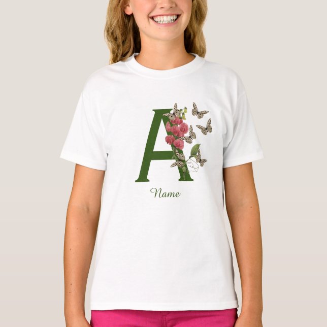 Camiseta Mariposas Dulces Pea Monograma Inicial A Su Nombre (Anverso)