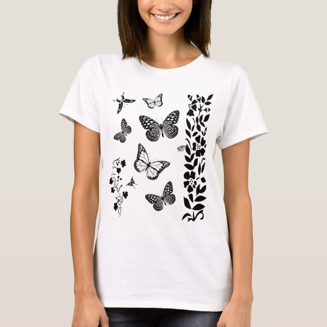 Camiseta Mariposas en el jardín elegante (Anverso)