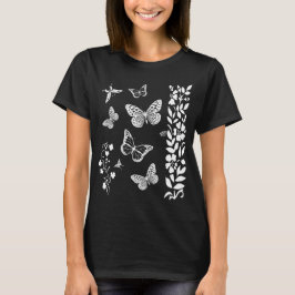 Camiseta Mariposas en el jardín negro elegante