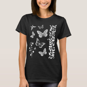 Camiseta Mariposas en el jardín negro elegante