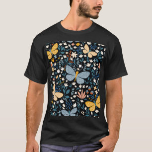 Camiseta Mariposas Floral: Dibujo a Mano Sin Costuras.
