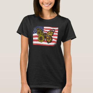 Camiseta Mariposas monarca de girasol Patriótico Estadounid