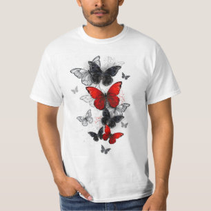 Camiseta Mariposas Morpho voladoras negras y rojas