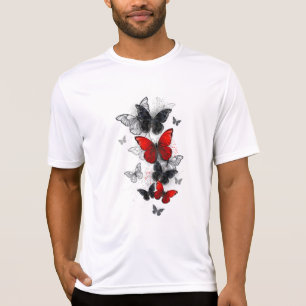 Camiseta Mariposas Morpho voladoras negras y rojas