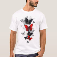 Mariposas Morpho voladoras negras y rojas