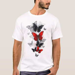 Camiseta Mariposas Morpho voladoras negras y rojas