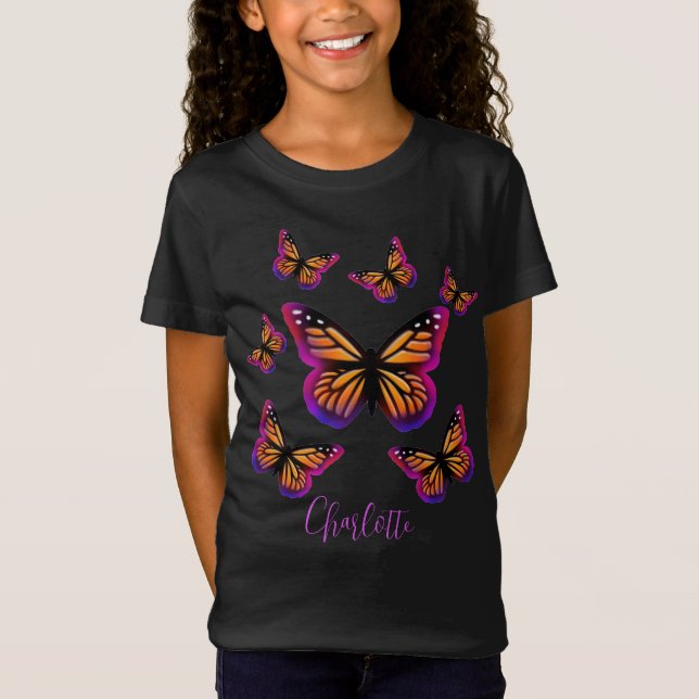 Camiseta mariposas naranja púrpura rosa (Anverso)