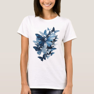 Camiseta Mariposas plateadas VIBRANTES EN IMPRESIÓN AZUL