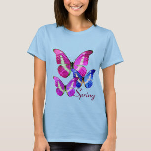 CAMISETA MARIPOSAS PRIMAVERALES ROSADAS MORADAS AZULES