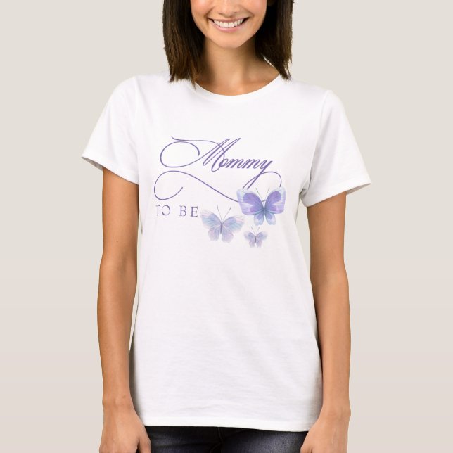 Camiseta Mariposas púrpuras mami para ser Baby Shower (Anverso)