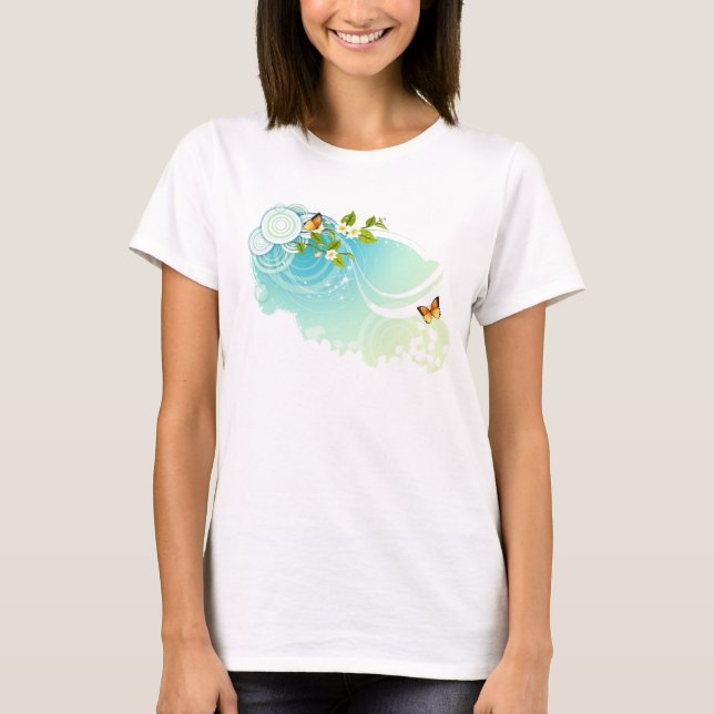 Camiseta Mariposas y flores en flor (Anverso)