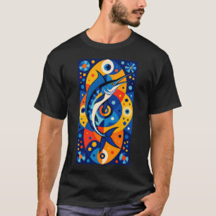 Camiseta Marlín Azul Colorido Geométrico Moderno