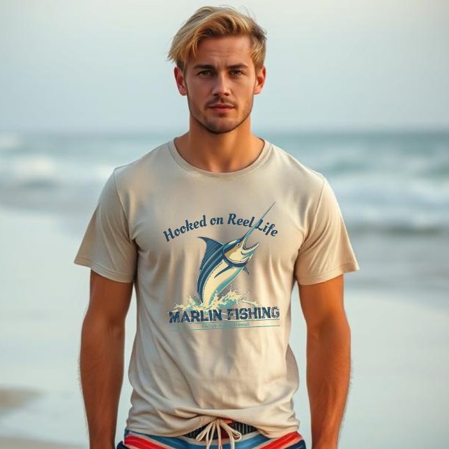 Camiseta Marlin Fish-Hooked en Reel Life (Marlin Fishing Hooked on Reel Life Summer Beach T shirt For Men Fathers Day Fisherman Trend Fishing)