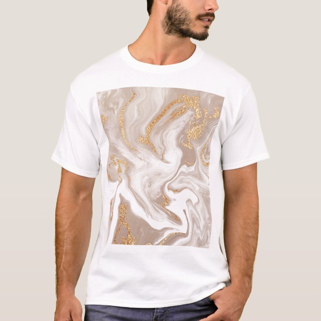 Camiseta Mármol beige líquido, arte de oro. (Anverso)