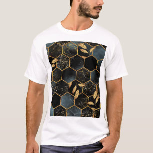 Camiseta Mármol elegante y oro: Textura abstracta de hexágo