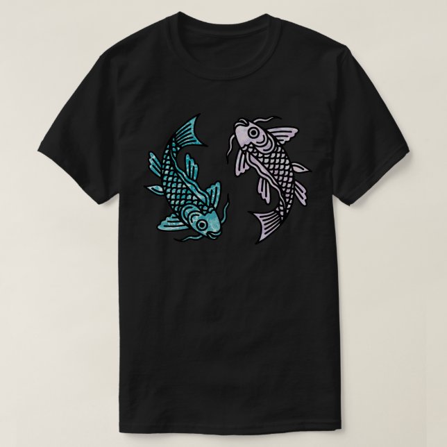 Camiseta Mármol rosa y agua azul Koi Fish (Diseño del anverso)