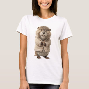 Camiseta Marmota Adorable con Chaleco de Punto