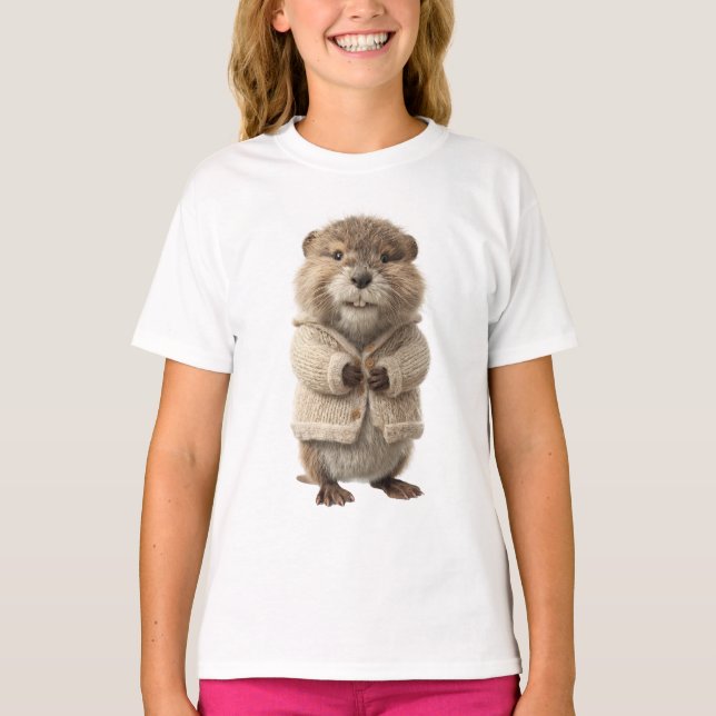 Camiseta Marmota Adorable con Chaleco de Punto (Anverso)