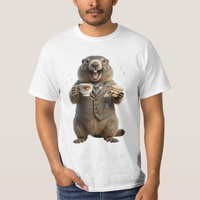 Camiseta Marmota bebiendo té (Anverso)