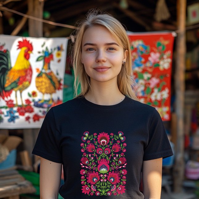 Camiseta Maroon Folk Wycinanki (Polish folklore t shirt with custom text)