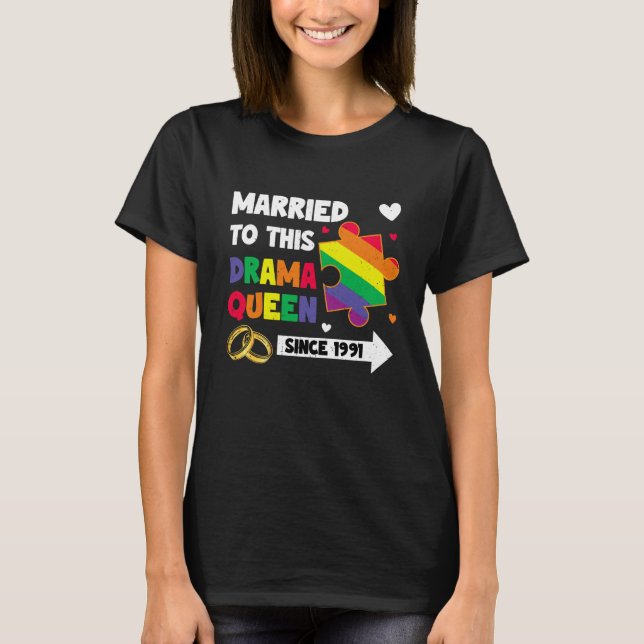 Camiseta Married Since 1991 LGBT Wedding Lesbian Gay Couple (Anverso)