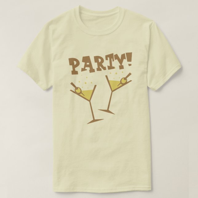 Camiseta marrón de bebidas para fiesta retro (Diseño del anverso)