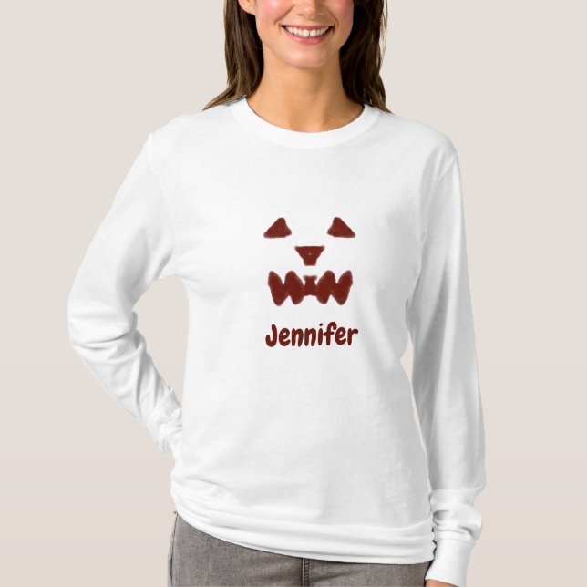 Camiseta Marrón Halloween cara temible otoño añadir nombre  (Anverso)