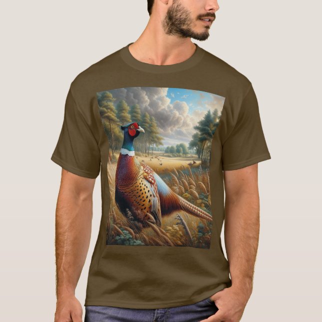 Camiseta marrón para hombres de caza de faisanes (Anverso)