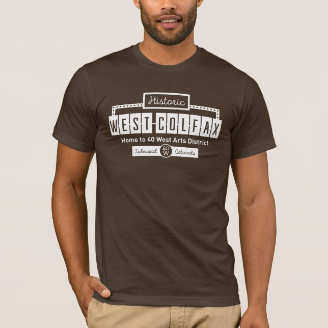 Camiseta marrón unisex de West Colfax histórico (Anverso)