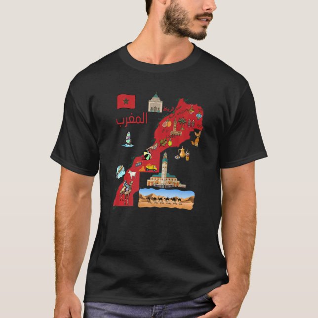 Camiseta Marruecos Mapa ciudades principales en destino tur (Anverso)
