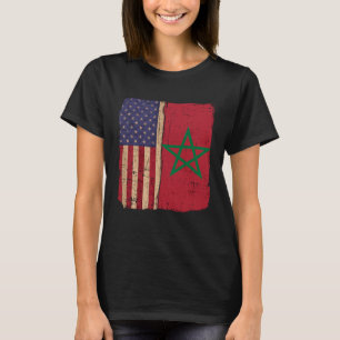 Camiseta Marruecos y América EE. UU. Bandera Raíces Mitad M