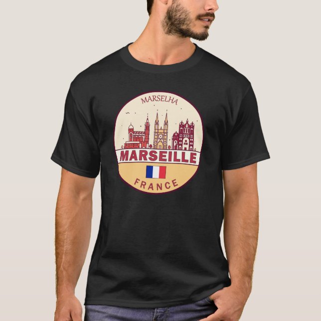 Camiseta Marseille France City Skyline Emblem (Anverso)