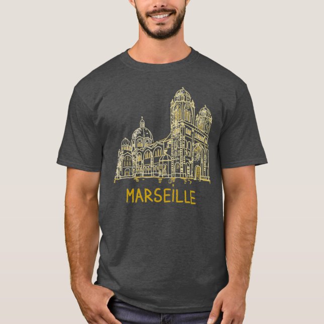 Camiseta Marsella Francia Única mano dibujando regalos de a (Anverso)