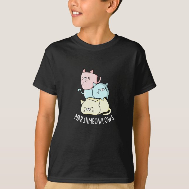 Camiseta Marsh-meow-lows Funny Cat Marshmallow Pun Dark BG (Anverso)