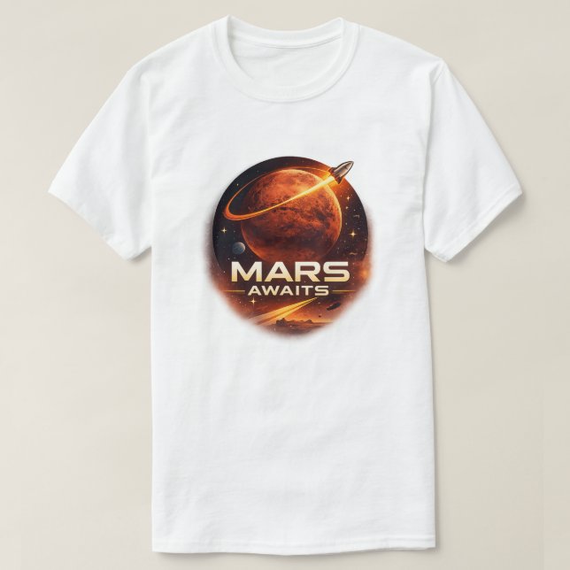 Camiseta Marte Espera Exploración Espacial Futurista (Diseño del anverso)