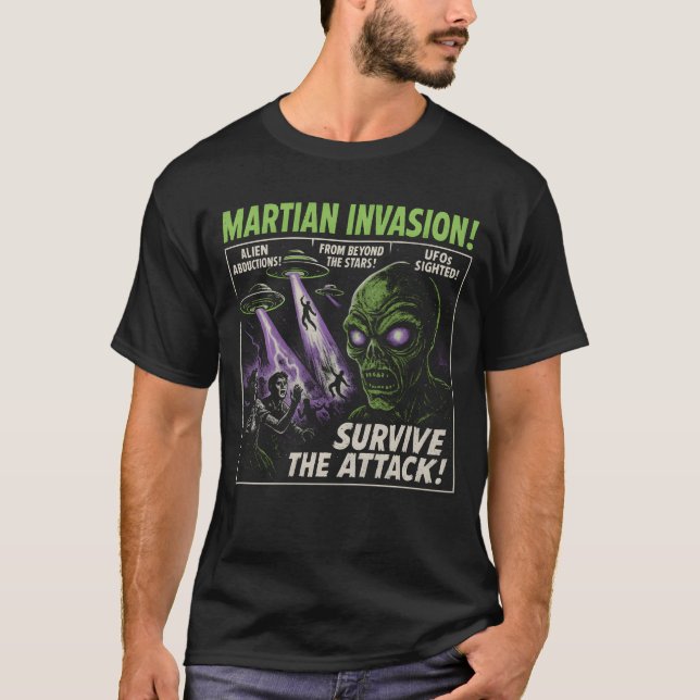 Camiseta Martian Invasion Alien Poster de cine Halloween (Anverso)