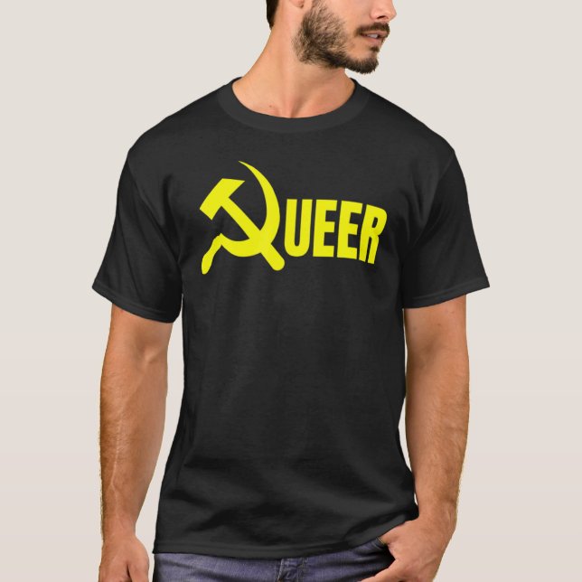 Camiseta Martillo comunista homosexual enfurecido LGBTQ DSA (Anverso)