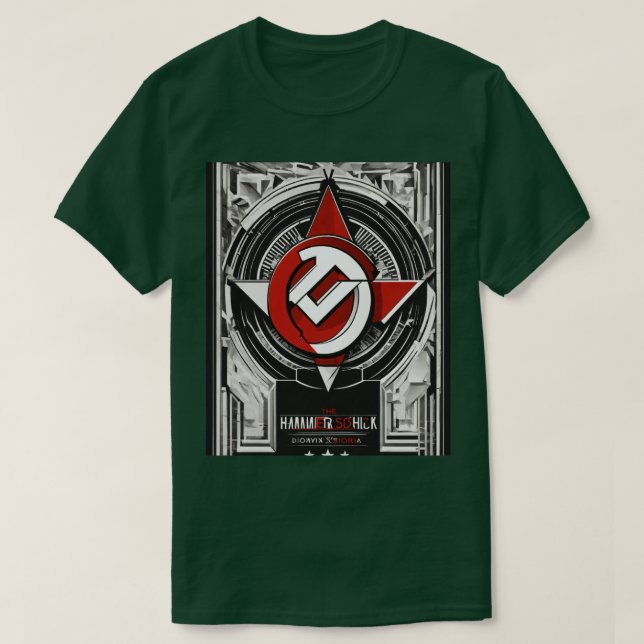 Camiseta Martillo y hoz comunistas, negro cubista y blanco (Diseño del anverso)