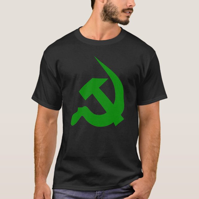 Camiseta Martillo y hoz verde oscuro Neo-Gruesos en negro (Anverso)