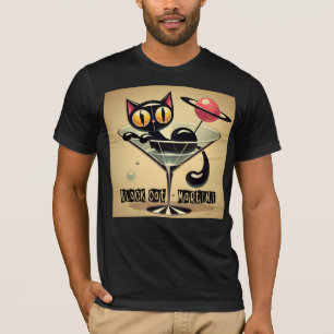 Camiseta Martini de gato negro de la era espacial futurista