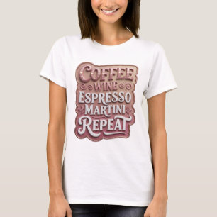 CAMISETA MARTINI REPETIDO DE CAFÉ CON VINO ROSADO ICÓNICO