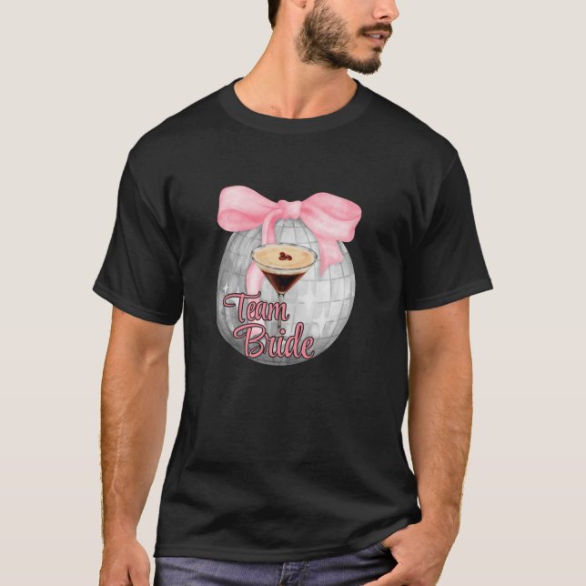 Camiseta Martini Team Bride Coquette Pink Bow Disco Ball (Anverso)