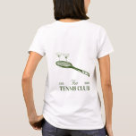 Camiseta martini y fiesta del club de tenis<br><div class="desc">Prepárate para celebrar con estilo con nuestra camiseta Fiesta de Tennis Club. Perfecto para los amantes del tenis, este confortable y elegante hotel cuenta con un diseño vibrante con encantadores ilustraciones de raquetas de tenis y pelotas, que captan la emoción y la camaradería de sus eventos de club de tenis....</div>