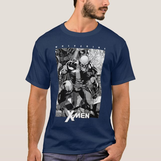 Camiseta Marvel XMen Wolverine Black White Comic Panel frie (Anverso)