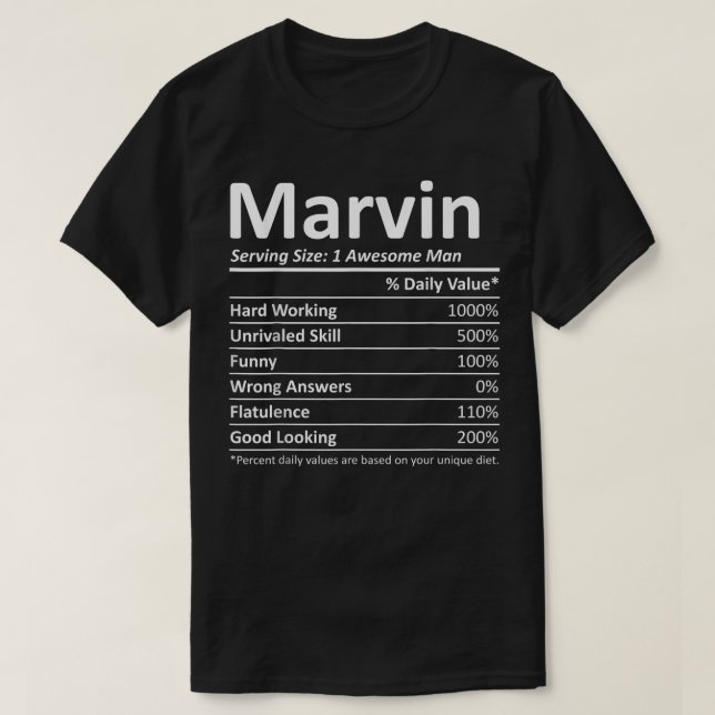 Camiseta MARVIN Nutrition Funny Birthday Personalizado Nomb (Diseño del anverso)