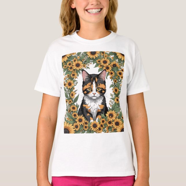 Camiseta Maryland Calico Cat And Black Eyed Susan Flowers (Anverso)