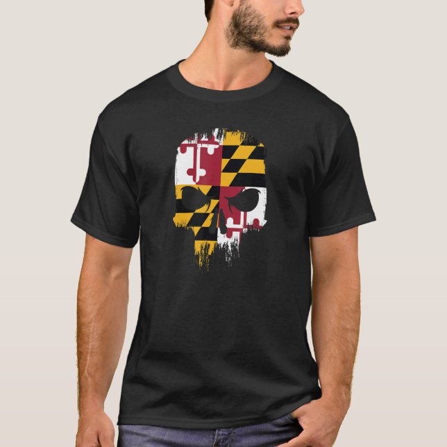 Camiseta Maryland State Flag Skull MD State Pride Grunge Sk (Anverso)