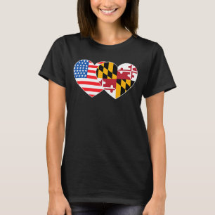 Camiseta Maryland y EE.UU. Bandera doble corazón para Maryl